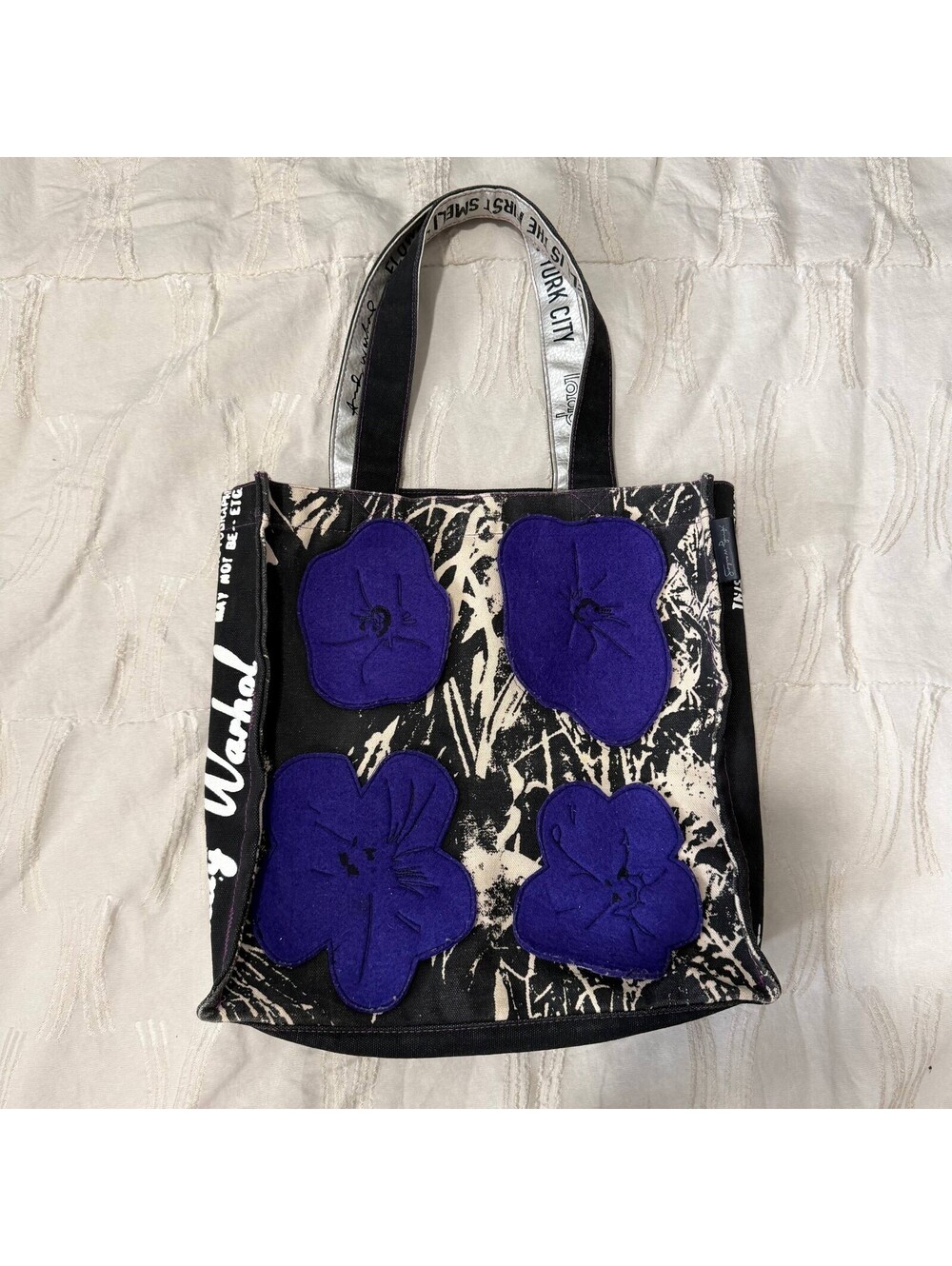 Sergio Gutierrez Andy Warhol Flowers Tote Bag Purple Floral Canvas Art Bag
